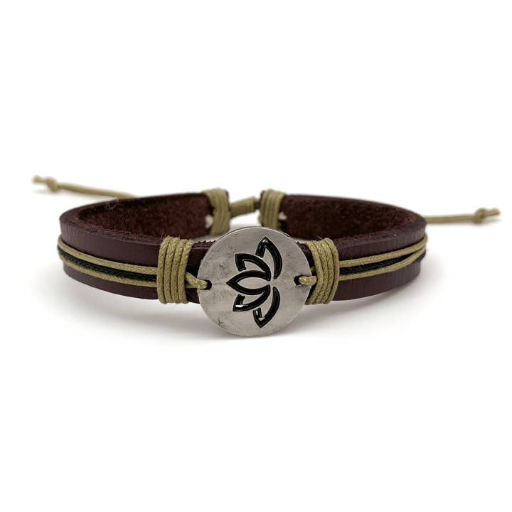Pull Tie Leather Bracelet - Lotus for wholesale by Anju Jewelry