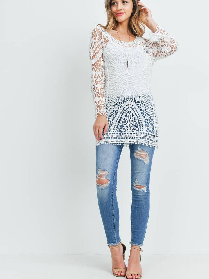 Haut bohème à col bénitier en crochet - Paquet de 6 pour la vente par Apparel Candy