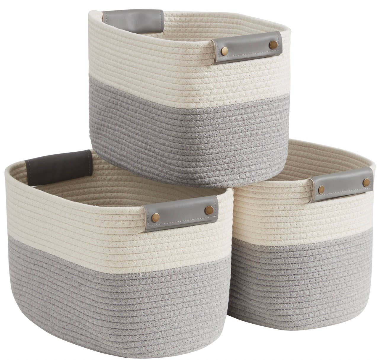 Ornavo Home - Wholesale Basket - 3 Pack Woven Cotton Rope Shelf Storage Basket with Handles11