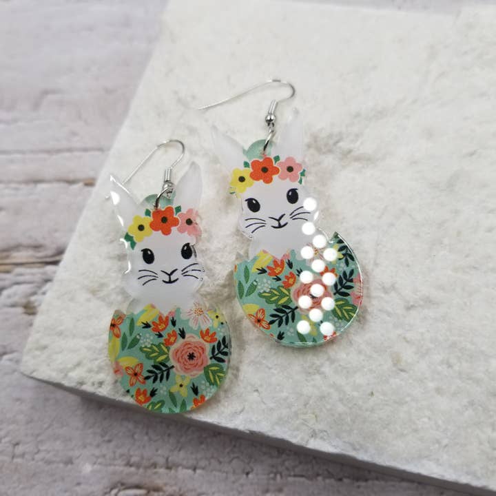 Treasure Wholesale - Wholesale Dangle earrings - Rabbit & Egg & Flower Basket - Easter Earrings2