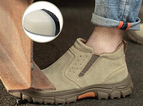 Kaki Chaussures de travail de sécurité à enfiler à bout en acier résistant aux perforations FitVille pour hommes en vente sur Faire13