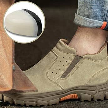 Kaki Chaussures de travail de sécurité à enfiler à bout en acier résistant aux perforations FitVille pour hommes en vente sur Faire13