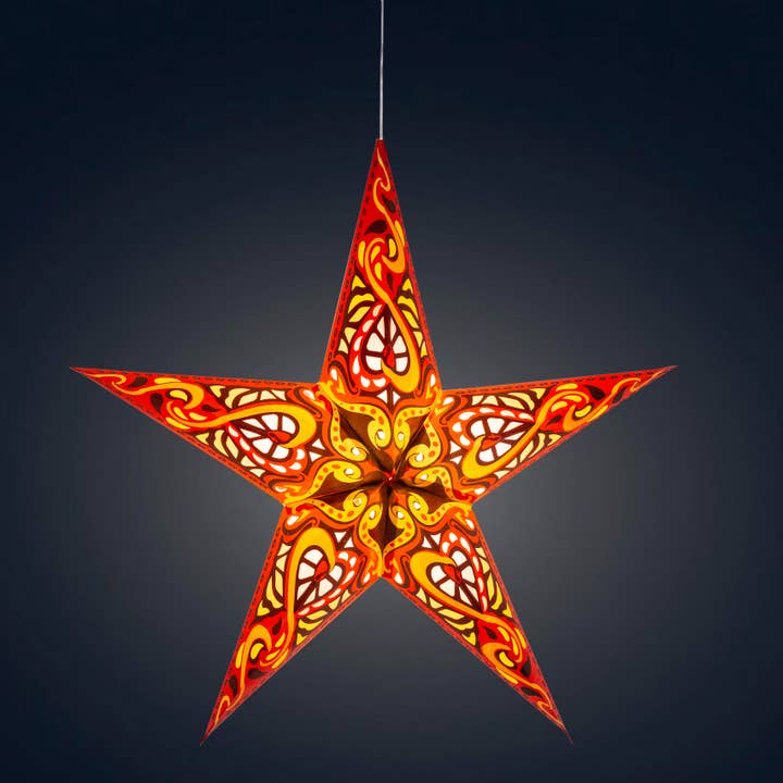 Artschatz LLC - Wholesale Paper Lantern/Lamp - Gaea 5 Point 24" Orange / Brown Paper Star Lantern Light