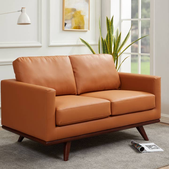 Chester Mid Century Modern Leather/Mesh Loveseat for wholesale by LeisureMod