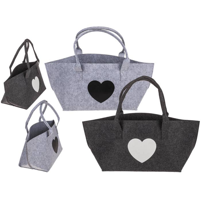 Felt shopping bag, heart, 35 x 20 x 23 cm, for wholesale by Out of the blue KG
