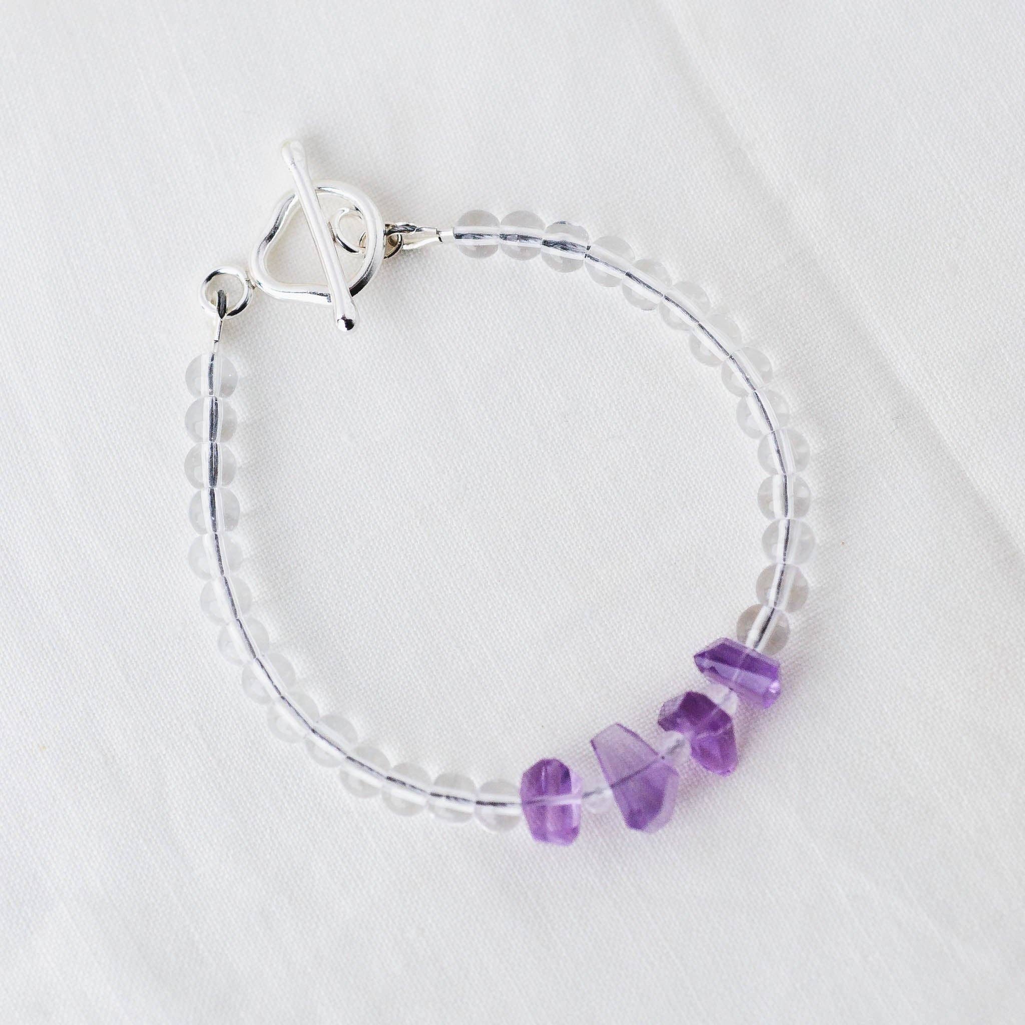 LoveGem Studio LLC - Wholesale Beaded Bracelet - Amethyst Nugget & Smooth Quartz Bracelet – Minimalist Jewelry with Argentium Silver Toggle2