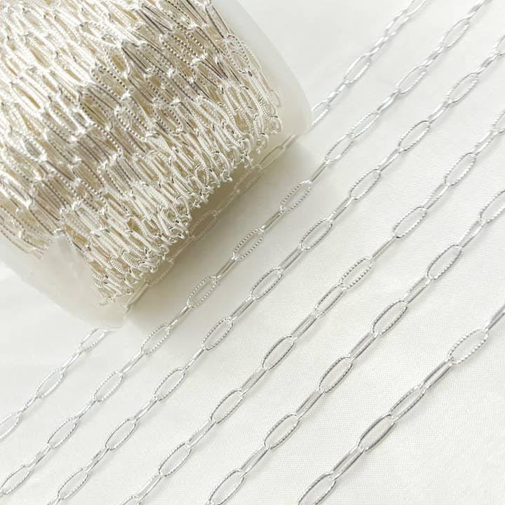 Tresor Jewelry Inc. - Wholesale Link & Chain Necklace - 2903LSS. 925 Sterling Silver Hammered Paperclip Chain.3