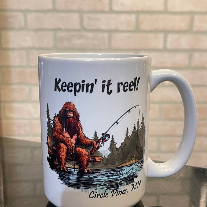 Squatchin’ Country - Wholesale Coffee Mug - Bigfoot fishing mug 15oz customized with your location
