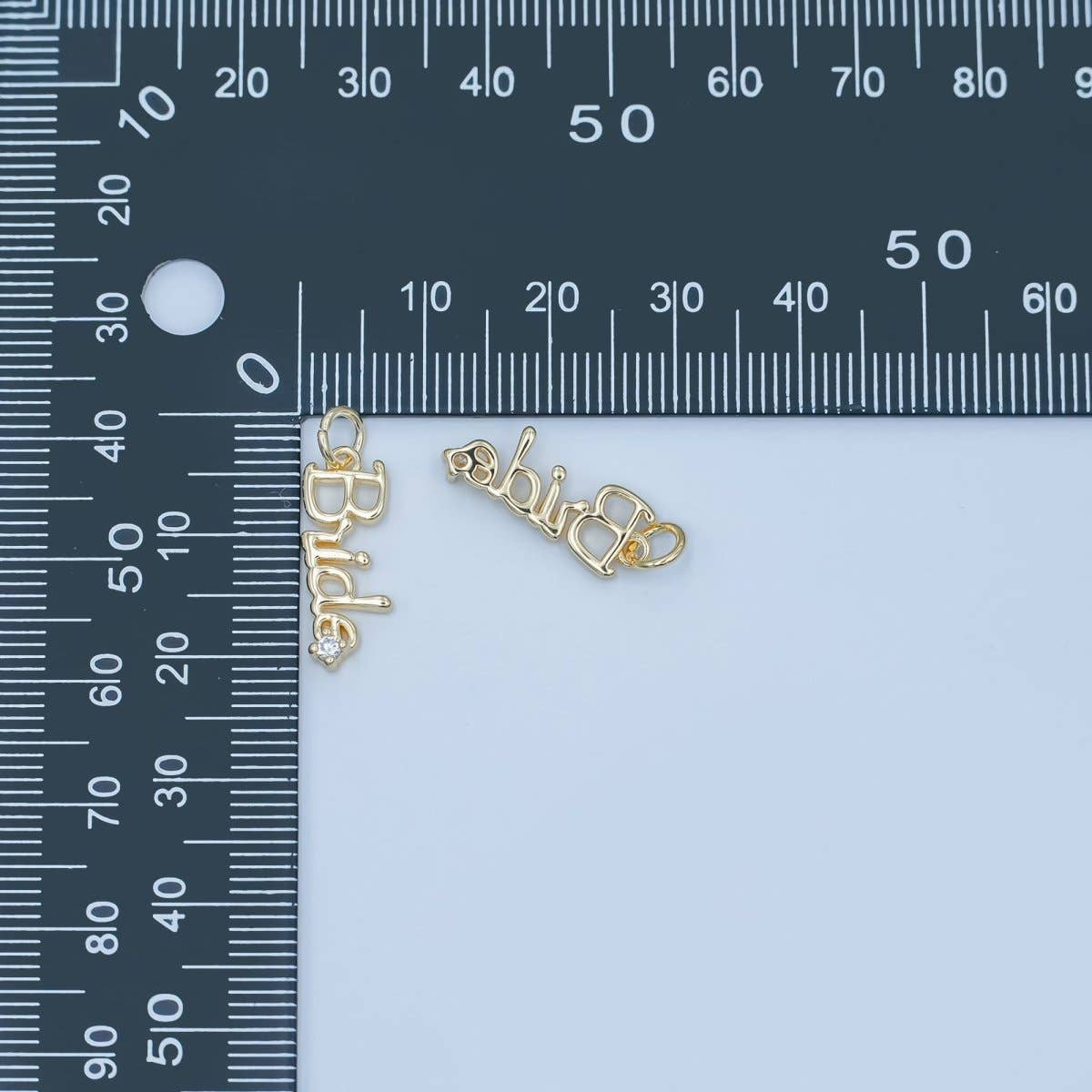 Aim Eternal – wholesale Individual charm/pendant – 24K Gold Filled "Bride" Cursive Script CZ Charm in Gold & Silver | N0910