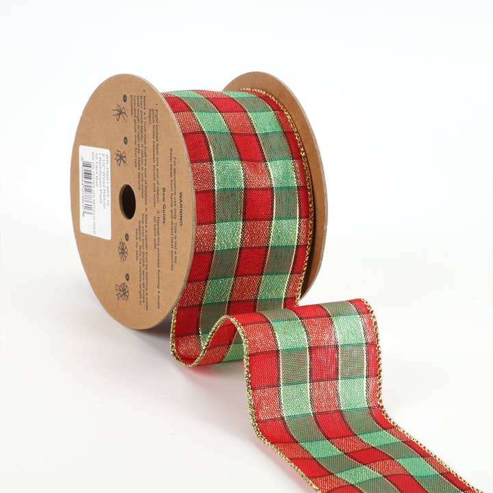 LA Ribbons Wholesale – wholesale Ribbon – Gift wrapping – 2 1/2" Wired Ribbon | Red/Green Plaid | 10 Yard Roll