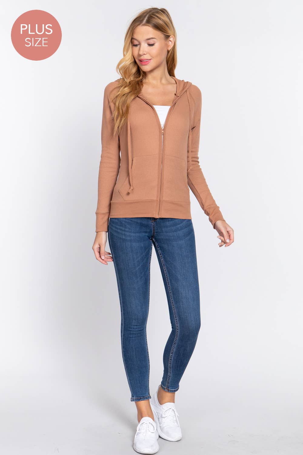 Active Basic | Active USA - Vendita all'ingrosso Felpa con cappuccio - Donna - [TAGLIA FORTE] Giacca Termica con Cappuccio a Maniche Lunghe e Tasca a Marsupio24