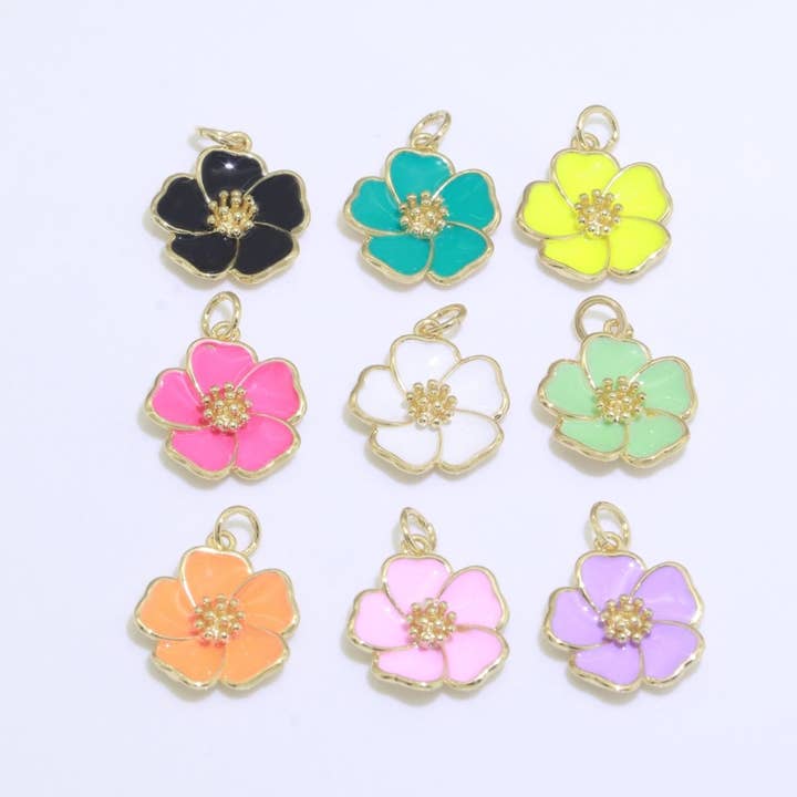 Aim Eternal - Wholesale Individual Charm/Pendant - Dainty Hibiscus Charm Tropical Flower Gold Filled Enamel Charm Hawaiian Inspired Jewelry Pendant for Necklace Bracelet Earring Component M-505 M-506 M-5074