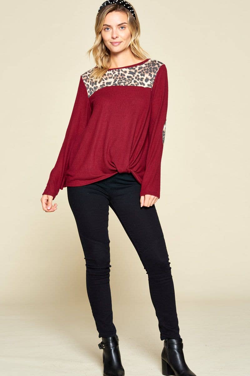 Emerald Collection – wholesale Stickad topp - Dam – ETK-7942 djur tryck sida twist topp med armbåge plåster4