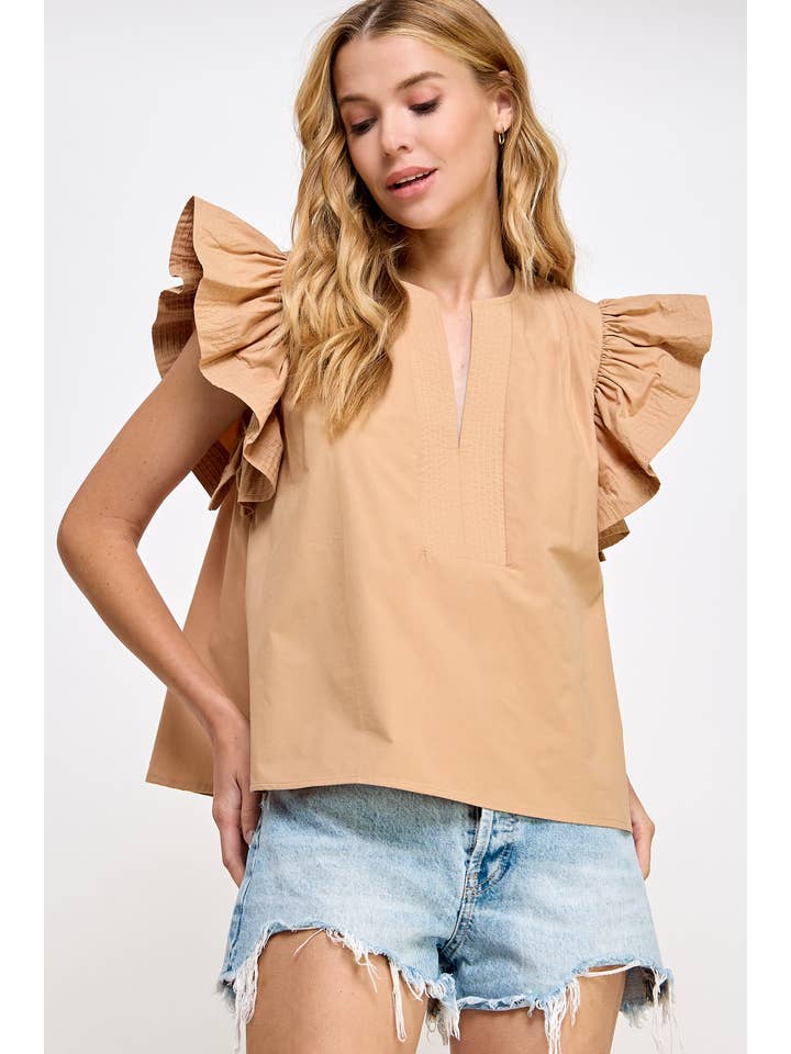 Strut & Bolt - Wholesale Blouse - Women's - Flutter Ruffle Sleeve Poplin Top13