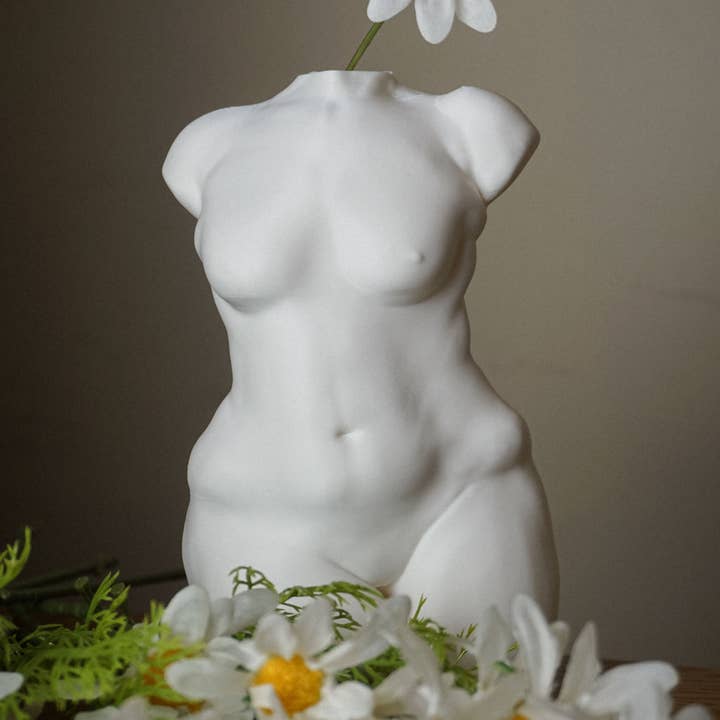 Kurvet Kvinde Figur Vase, Kvinde Krop - 3D Trykt, Hvid for engroshandel hos alterly