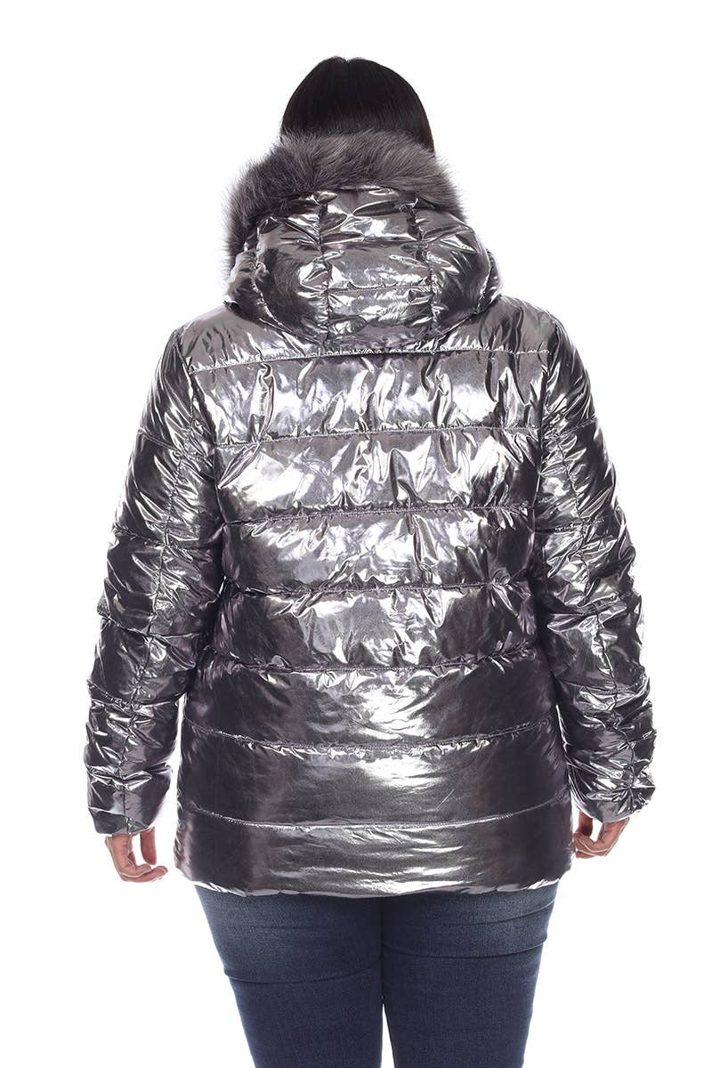 WHITE MARK - Vente Manteau – femme - Doudoune métallisée grande taille avec capuche22