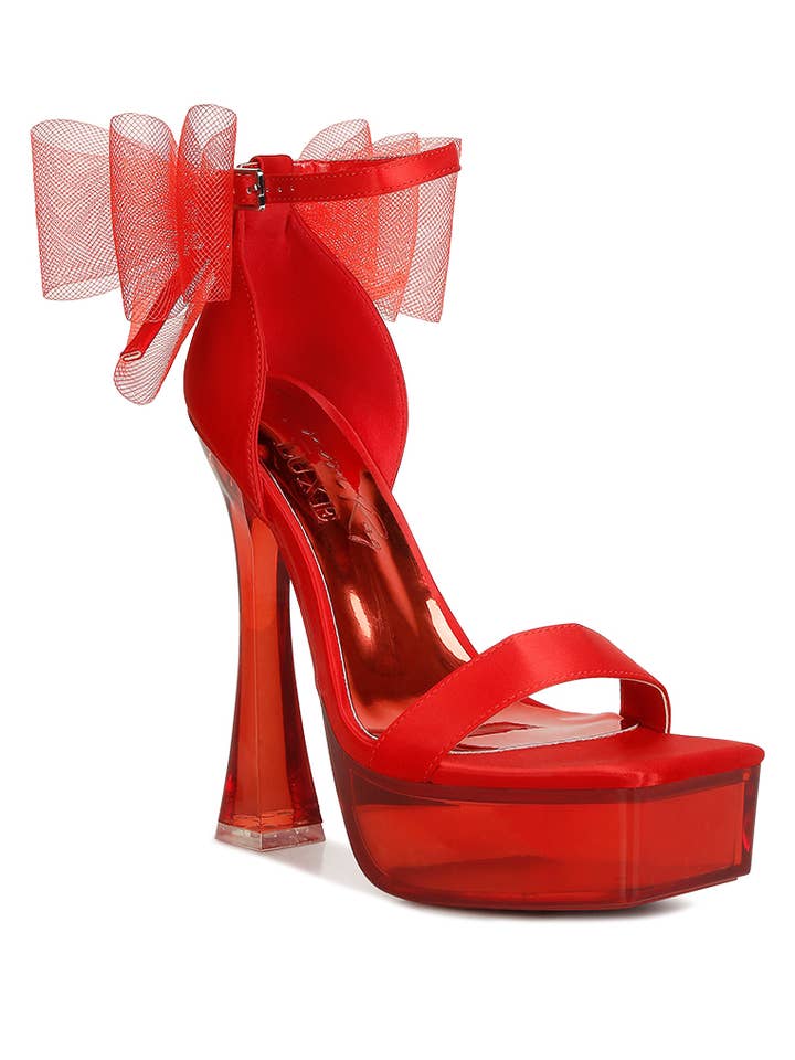 Kiri Satin Clear High Heeled Bow Sandals for wholesale by Rag Company