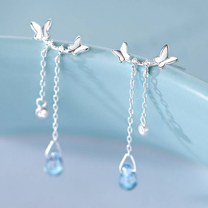 Brincos Borboleta Dangle Drop em Prata de 1ª Lei 925 por atacado de Perimade & Co. LLC