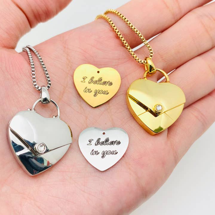 'Ibelieve in you' Heart Charm Necklace Valentine's Day Gift for wholesale by Mio Queena