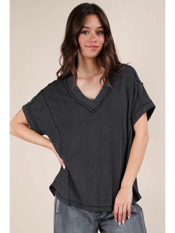 VERY J – wholesale Knit top – Women's – NT12075-Soft Two Tone Casual Comfy Ribbed Knit Top30