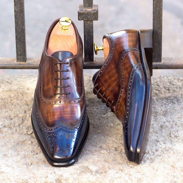 Aeron Italian Leather & Patina Full Brogue in Brown / Denim for wholesale by DapperFam