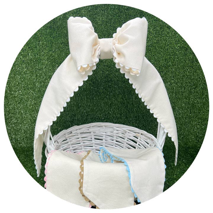 Custom Vintage Ivory Cotton Pique Bow with Trim for wholesale by THE ROYALTY COLLECTION