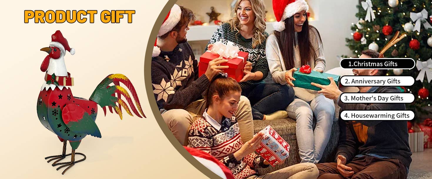 Liffy - Vendita all'ingrosso Ornamenti/decorazioni per esterni - Statua di Gallo Solare di Natale in Metallo per Decorazione da Giardino4