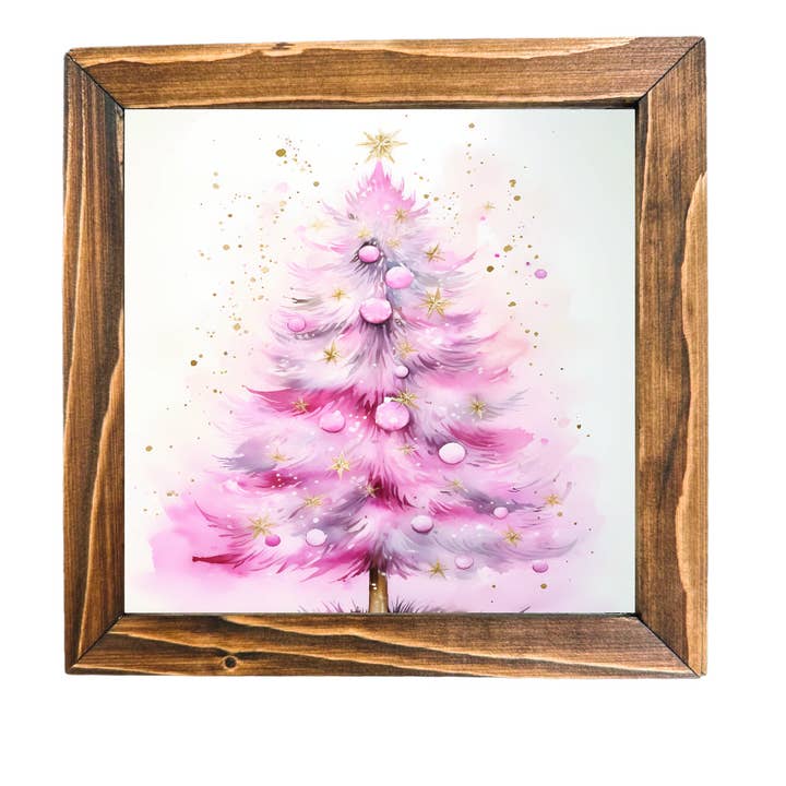 Schild mit rosafarbenem Weihnachtsbaum-Aufdruck und Rahmen für den Großhandel von Teele and Co.