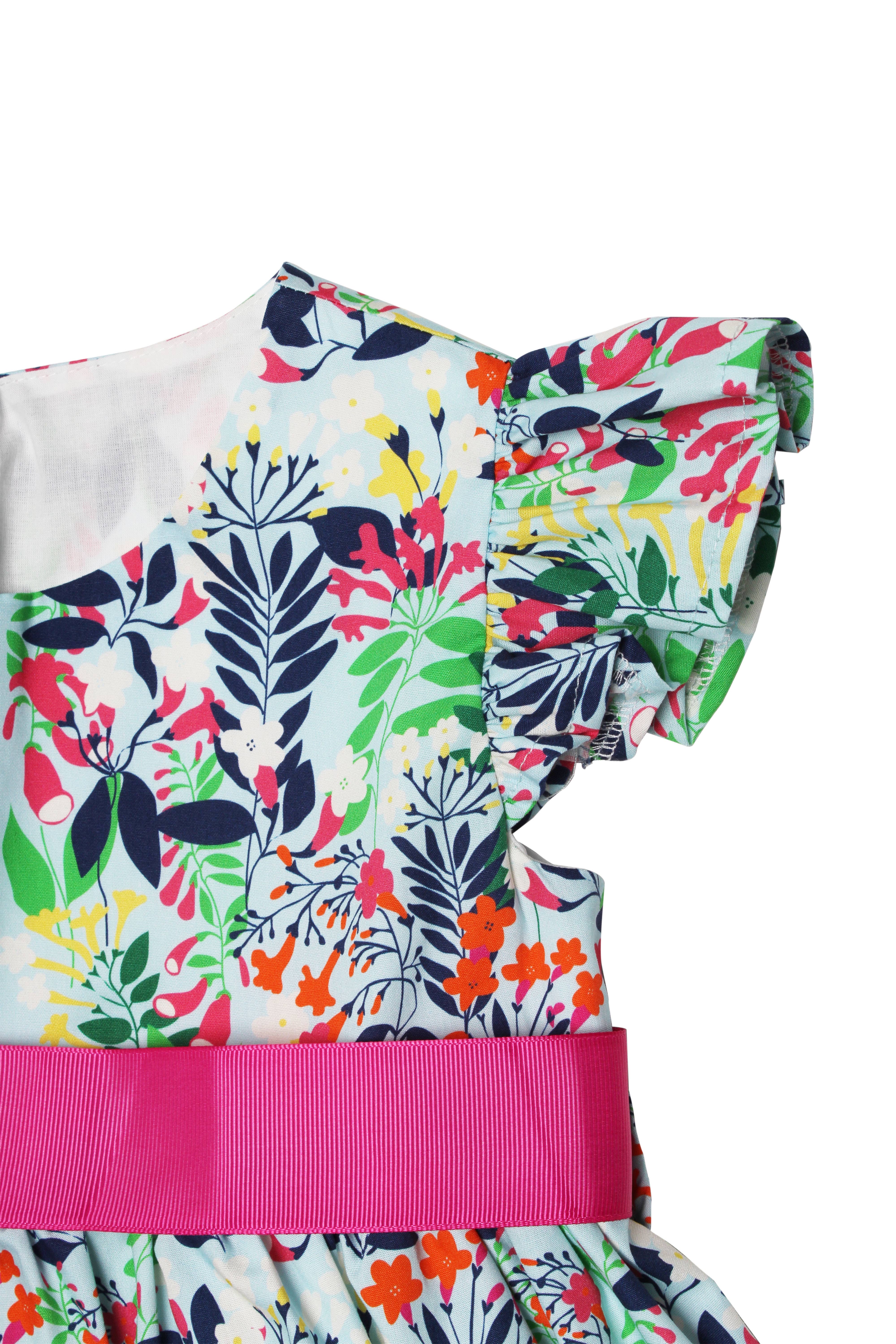 Minna - Wholesale Dress - Kids -  Ruffle Sleeve Classic Party Dress - Vibrant Florals 10