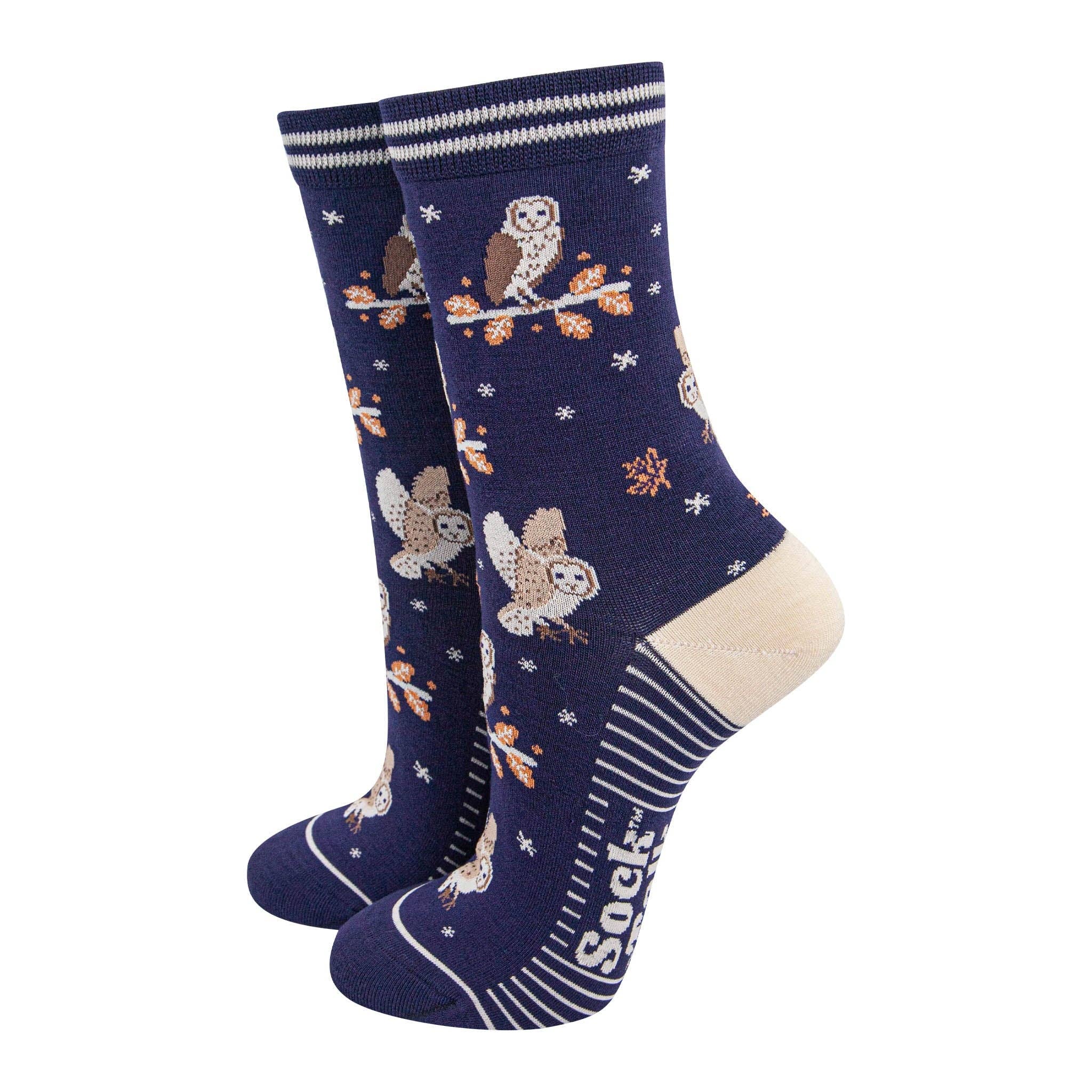 Sock Talk - Wholesale Socks - Women's - Women's Bamboo Socks - Navy Blue/Cream, Barn Owls0