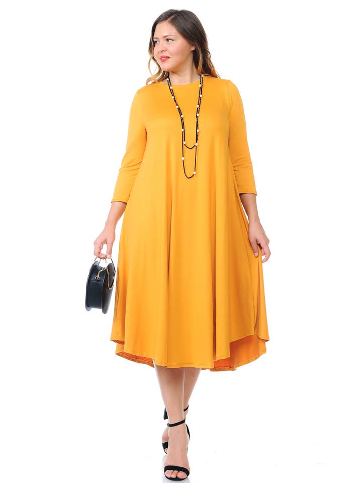 Allium - Wholesale Dress - Women's - A Line Swing Trapeze Midi Dress Plus