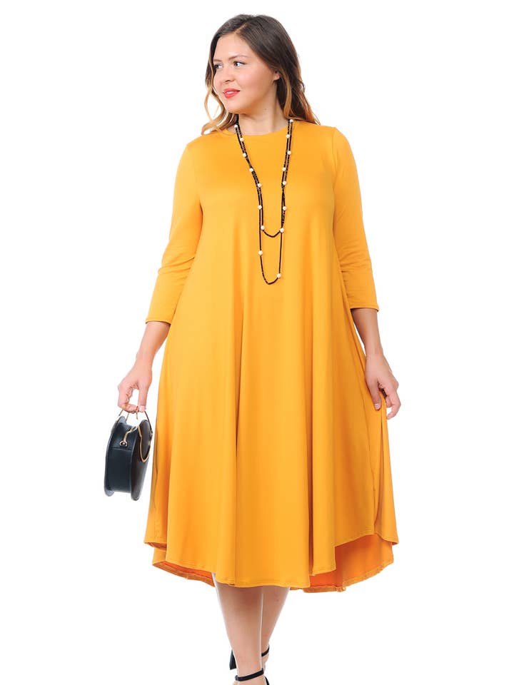 Allium - Wholesale Dress - Women's - A Line Swing Trapeze Midi Dress Plus11