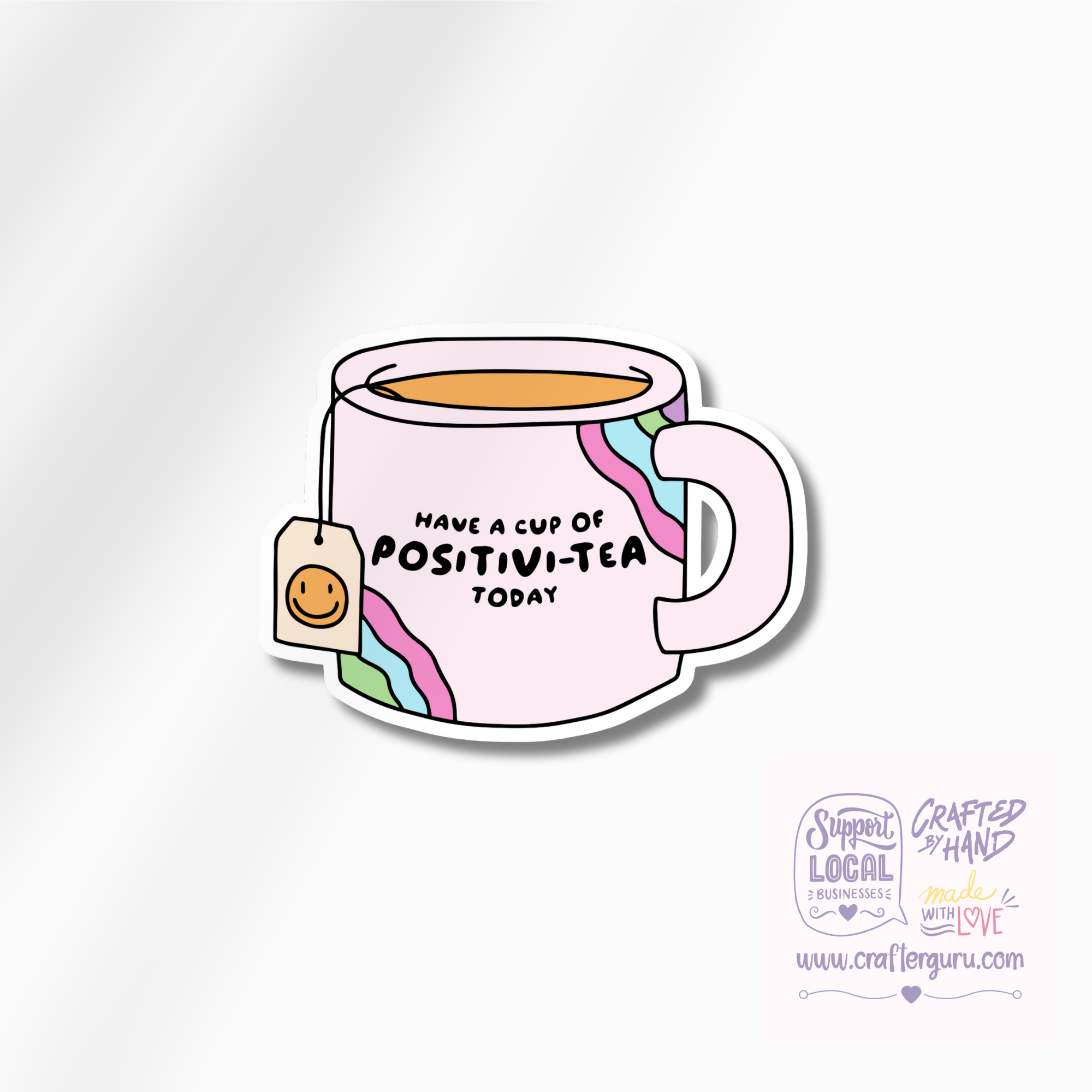 Crafter Guru Shop - Wholesale Sticker - Have a Cup of Positivi-tea Sticker | Funny Tea Lover Decal | Cute Aesthetic Mug Sticker | Waterproof Vinyl Laptop Decal | STK-0102