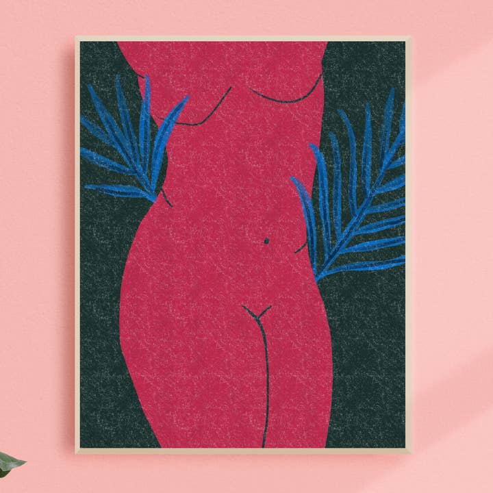 Stampa artistica Pink Leaf Woman per la vendita all'ingrosso da parte di Black Lab Studio