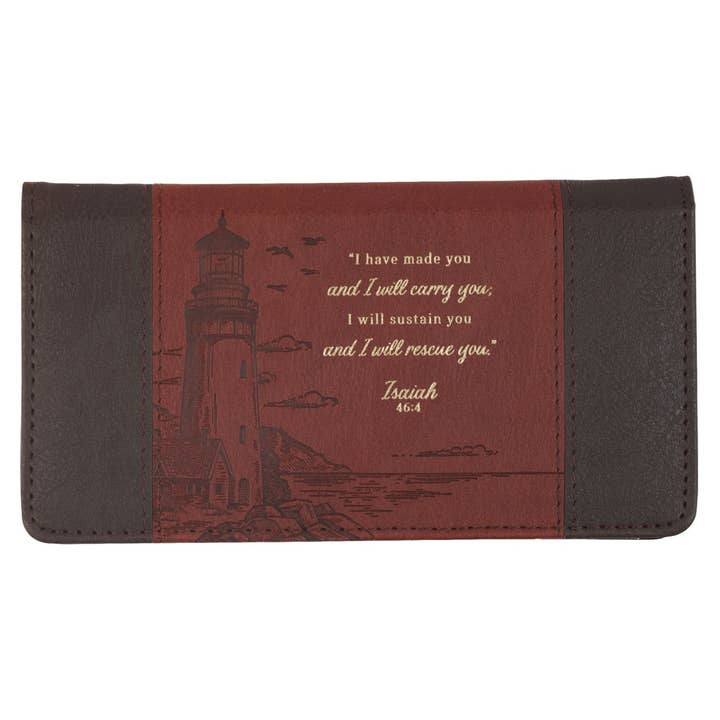 Checkbook Wallet Two-tone Brown I Will Carry You Isa. 46:4 for wholesale by Christian Art Gifts