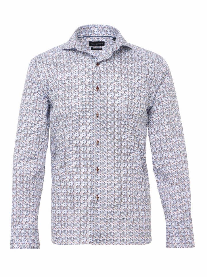Marinblå och Brun Säkerhetsnål Mönstrad Skjorta för wholesale av Luchiano Visconti