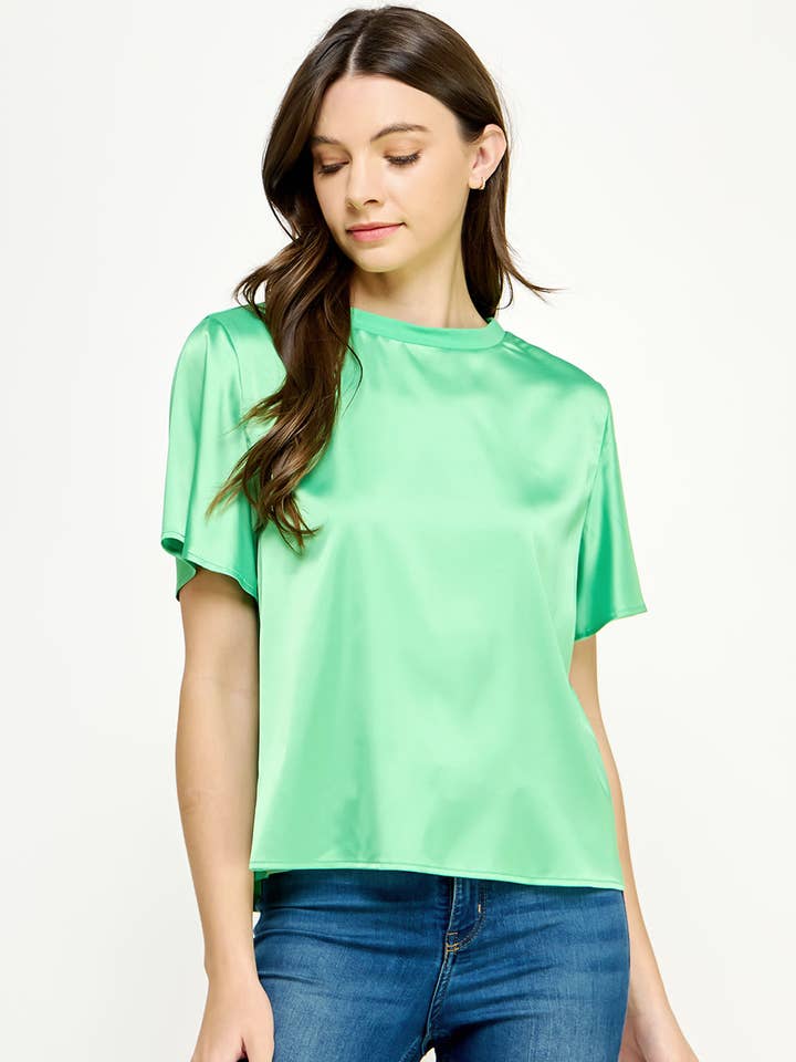 Satin Tee Top With Contrast Knit Back for wholesale by Strut & Bolt