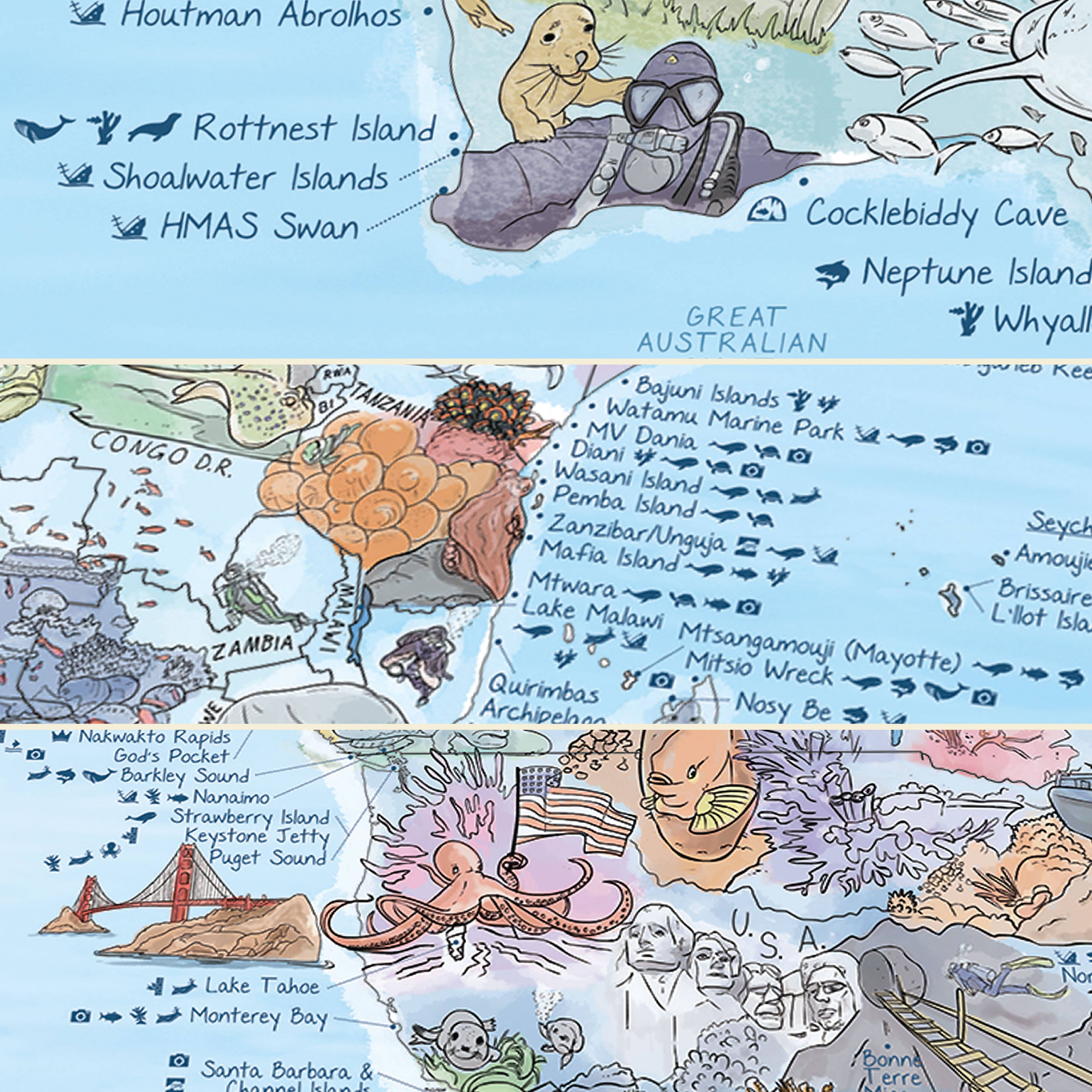 Awesome Maps - Wholesale Beach Towel - Dive Map Towel | 500 Dive Spots on a Beach Towel3