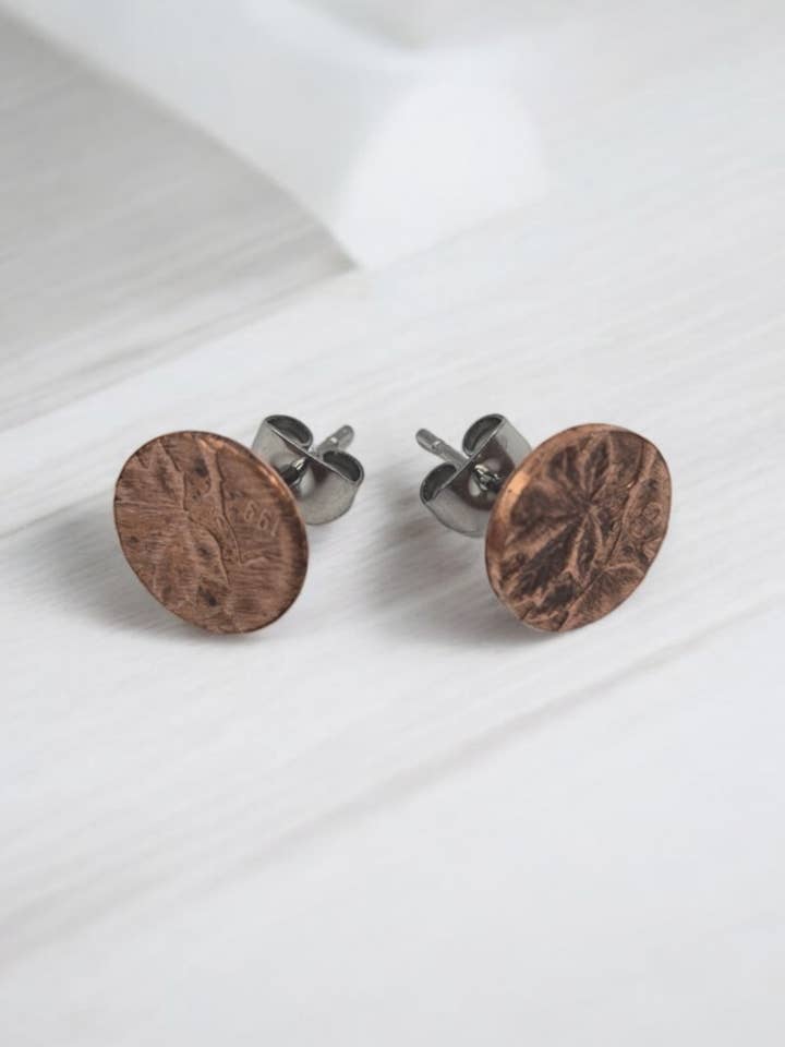 Canadian Penny Stud Earrings for wholesale by Lost Things Artisan Jewelry