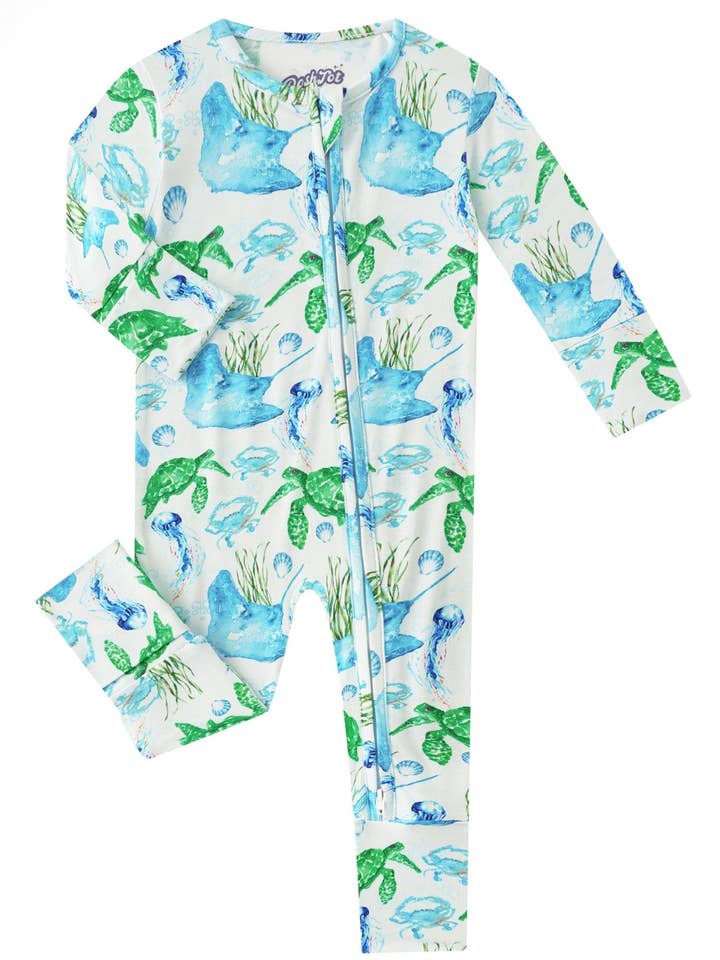 PoshTOT Sea Turtle Baby Convertible Zippy Romper for wholesale by Charlie's Project Kids