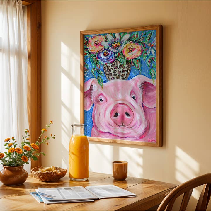 Audra Style - Wholesale Art Print - Pig Bouquet Art Print, Farmhouse Art, Dopamine Decor, Trendy Colorful Wall Poster, Kitchen Decor