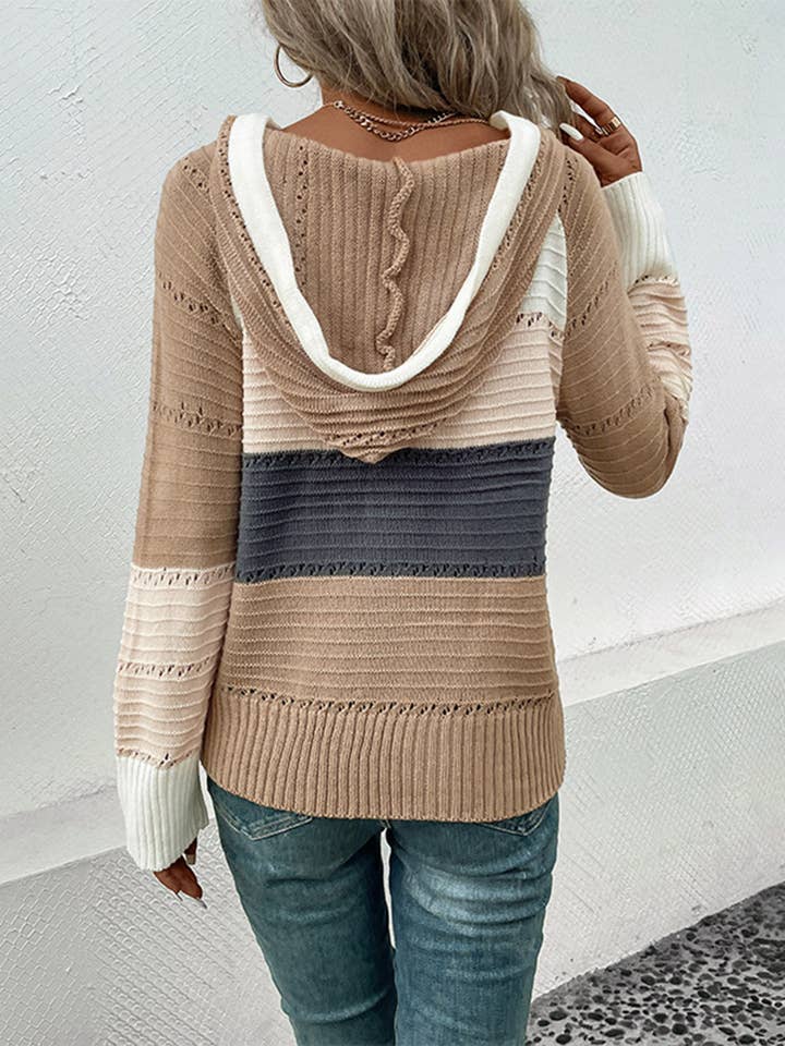 Gray Long Sleeved Color Blocked Hooded Top for wholesale on Faire