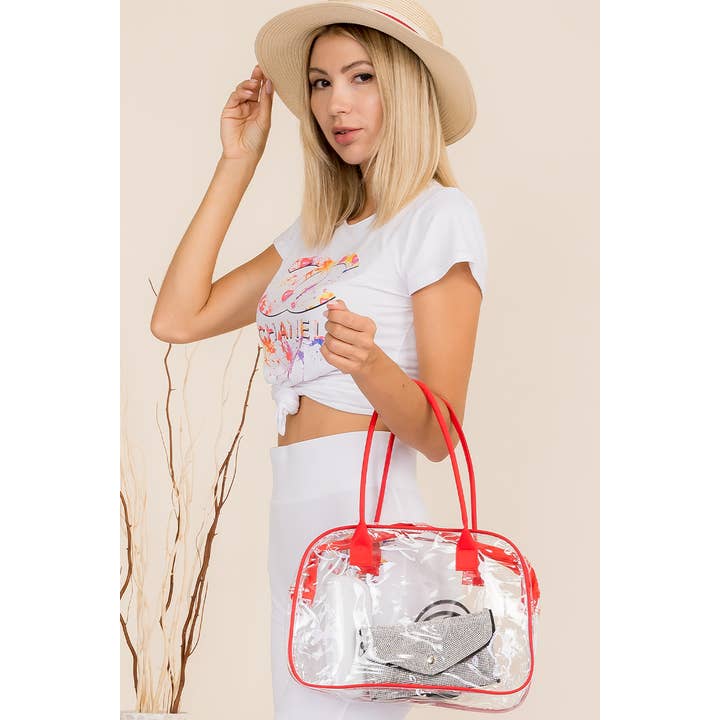 Cap Zone - Wholesale Tote bag – Women's - Transparent Clear Glossy Trim Soft PVC Tote Bag15