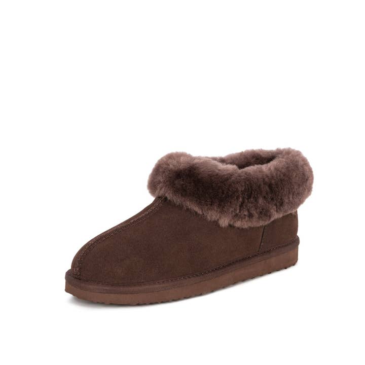 ANABELLA CHOCOLATE SHEEPSKIN SLIPPER BOOTIE for wholesale on Faire