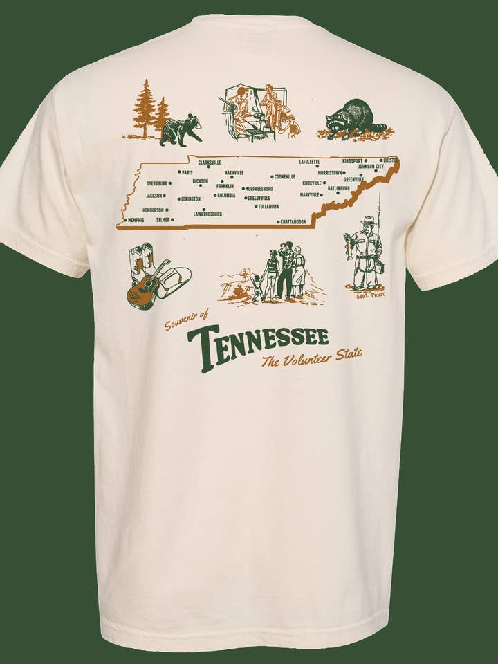 T-Shirt de Mapa Personalizada do Tennessee por atacado de 5801 Print House