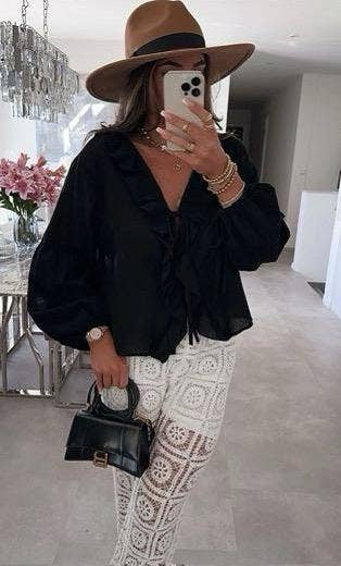 LORIANE – Camisa com botões no colarinho – Mulher por atacado – Camisa de algodão com amarração e nó, tamanho único6