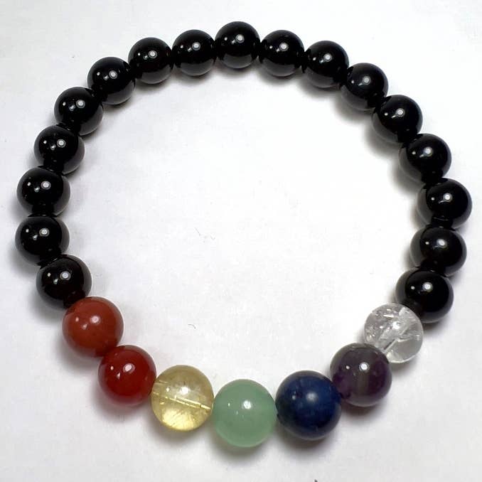 Bracelet chakra en obsidienne noire véritable, Mala, 8 mm pour la vente par Namu Baru Inc.