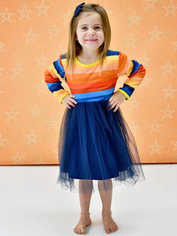 Blårandig tyllkjolklänning för wholesale av Great Lakes Kids Apparel