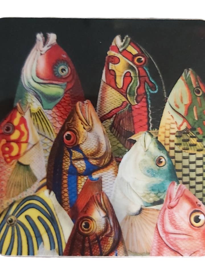 Melamine Coaster Drinks Mat Colourful Antique Fish Design for wholesale by Wanda Coyne Collection