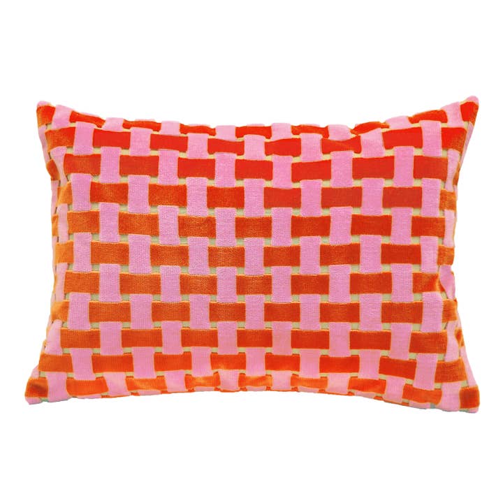 Gwen Candy - Bubblegum Pink & Orange Cut Velvet Throw Pillow for wholesale on Faire1
